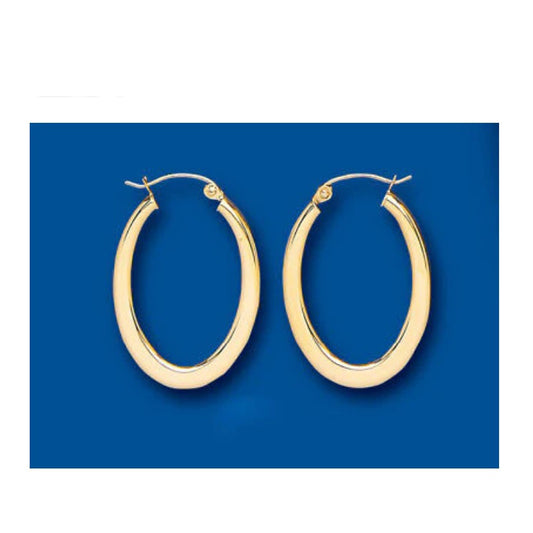Oval Hoop Earrings Yellow Gold Hoops Creole 25 x 18mm Hallmarked