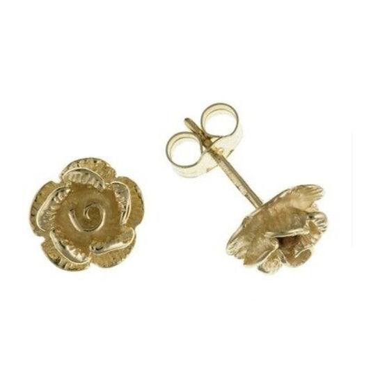 Yellow Gold Rose Stud Earrings Flower Studs 9 Carat British Made