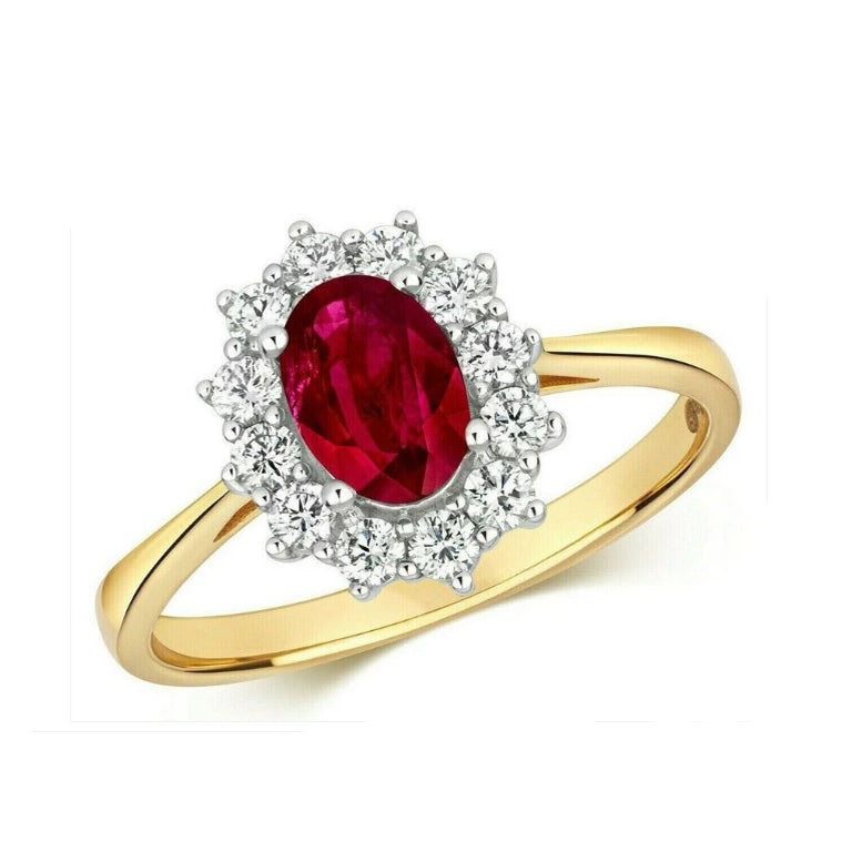 Real Ruby and Diamond Ring 18ct Yellow Gold Oval Cluster 1.45 Carat Weight