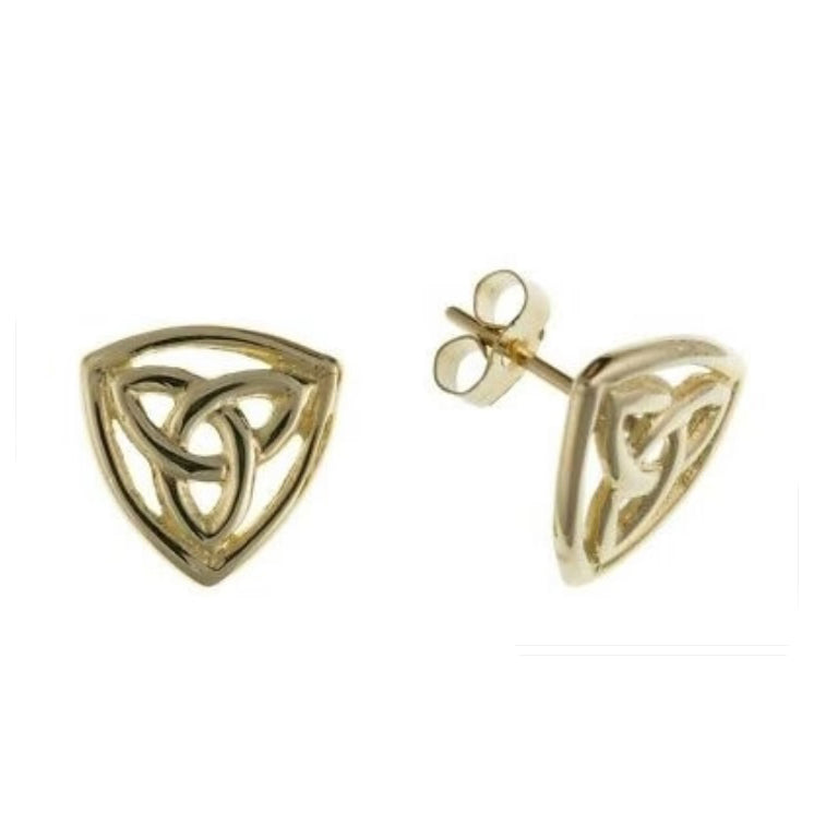 Yellow Gold Celtic Stud Earrings Solid 9 Carat Triangle Studs British Made