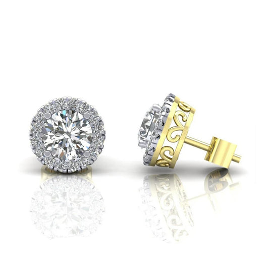 9ct Yellow Gold Zircon Cluster Stud Earrings 8mm Round Studs Hallmarked