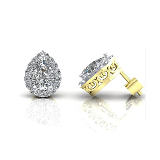 Zircon Pear Cluster Stud Earrings Solid 9ct Yellow Gold Hallmarked